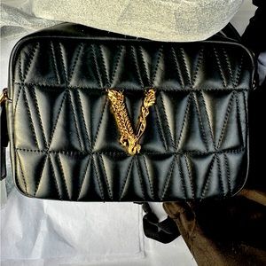 Versace black and gold crossbody camera bag